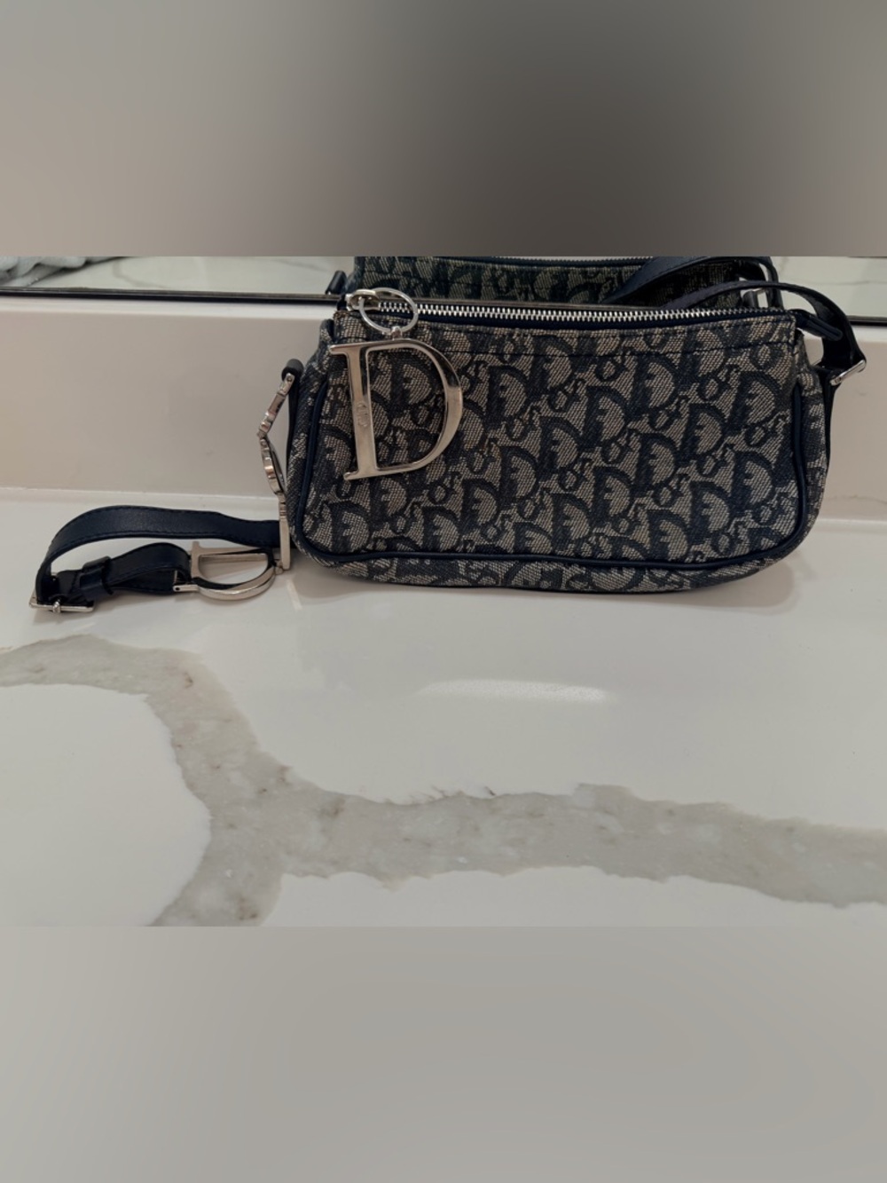 Christian Dior Diorissimo Monogram Shoulder Bag w/ D Charm | Authentic|Navy - Picture 7 of 7